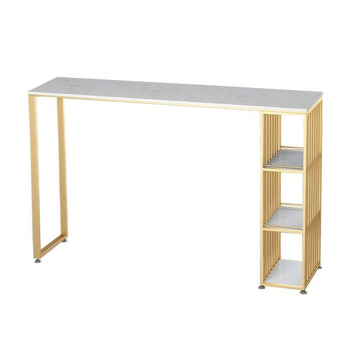 Glam Pub Table with Gold Metal Storage Rectangle Stone Top Bar Table