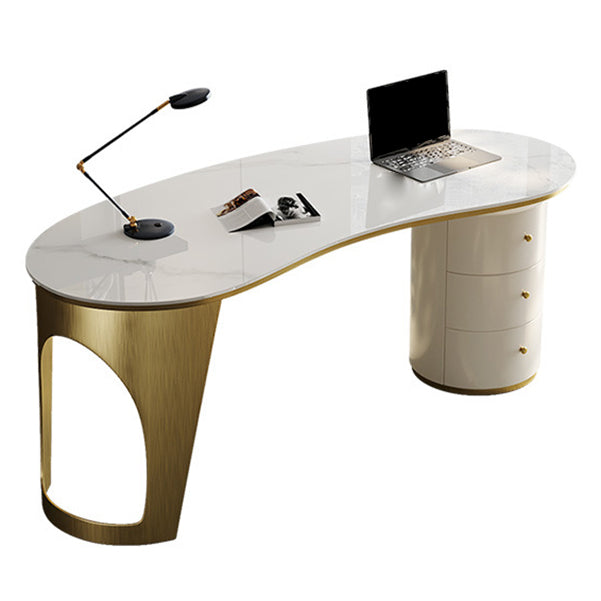 Glam Office Desk Curved Executive Desk with 3 Storage Drawers