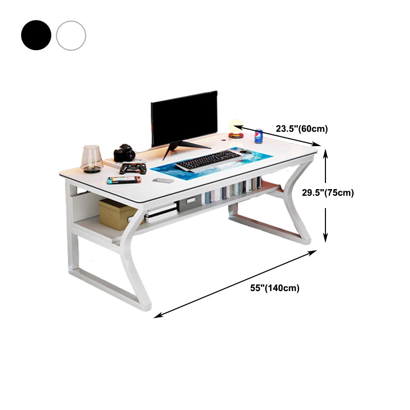 Wood Computer Desk Cable Management Rectangular Computer Desk with Shelf