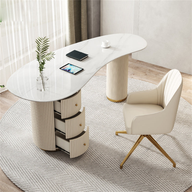 29.5-inch Office Desk Curved White Laptop Table with 3 Drawers