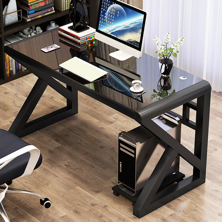 29.5" H Contemporary Gaming Desk Glass Cable Management Computer Desk