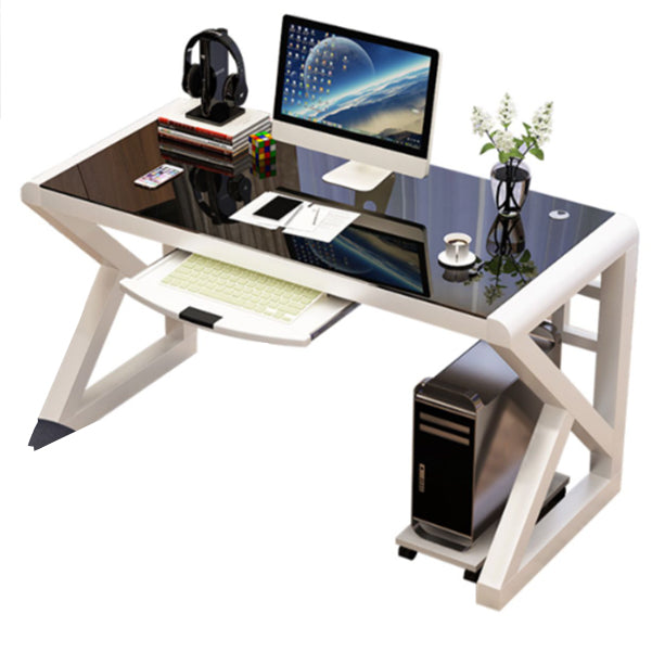 29.5" H Contemporary Gaming Desk Glass Cable Management Computer Desk