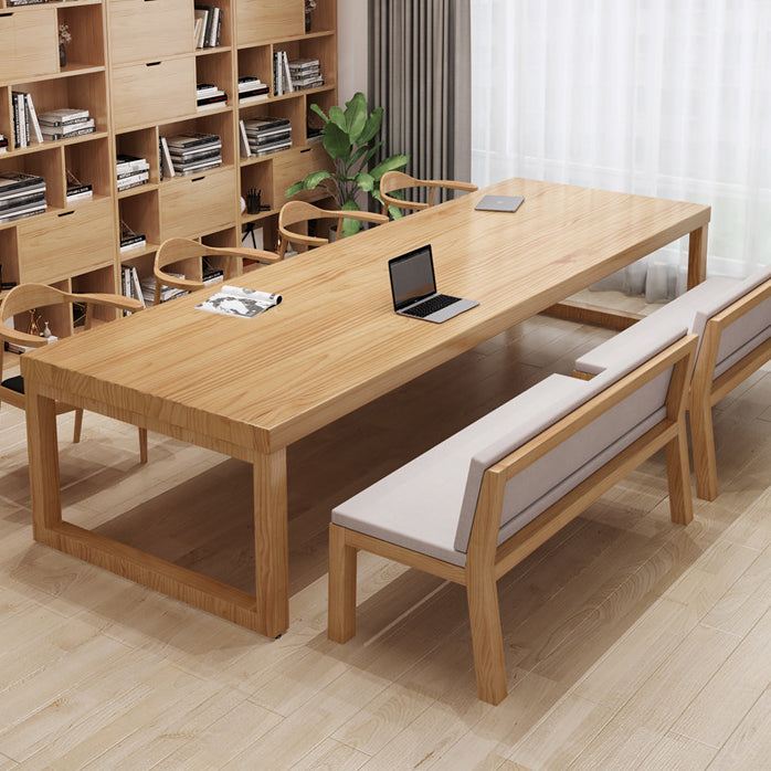 30"H Modern Office Desk Solid Wood Rectangular Natural Writing Desk