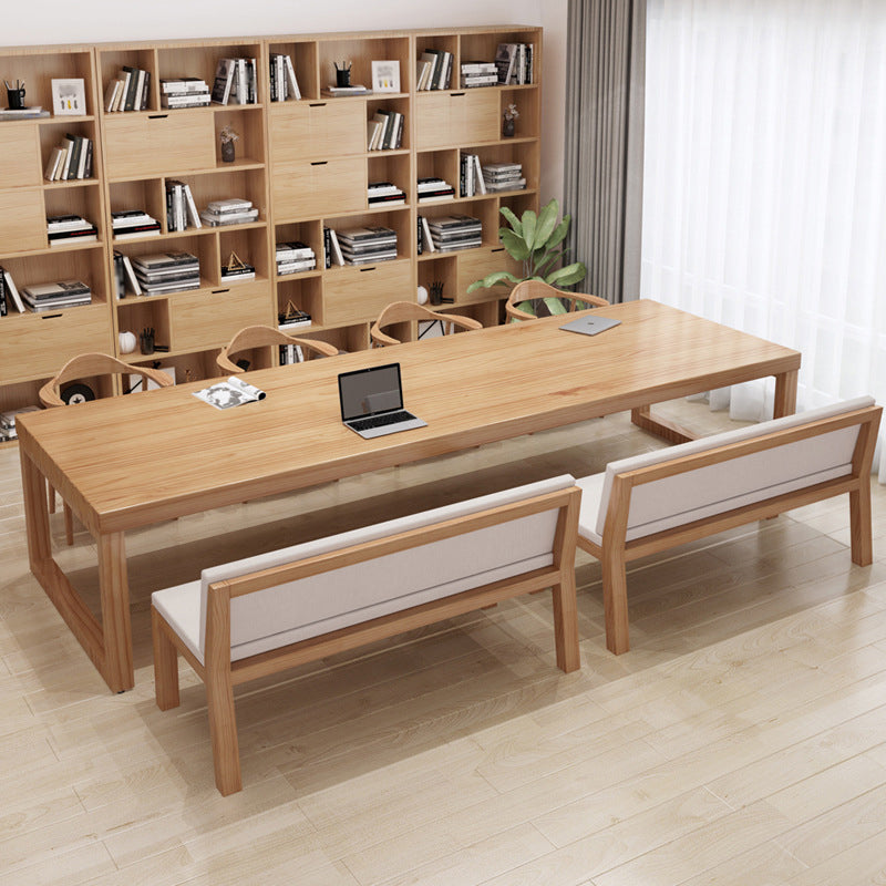 30"H Modern Office Desk Solid Wood Rectangular Natural Writing Desk