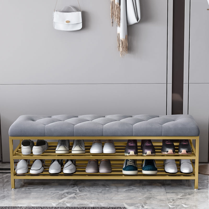 Glam Entryway Bench 18.11 Inch H Cushioned Bench with Shoe Storage