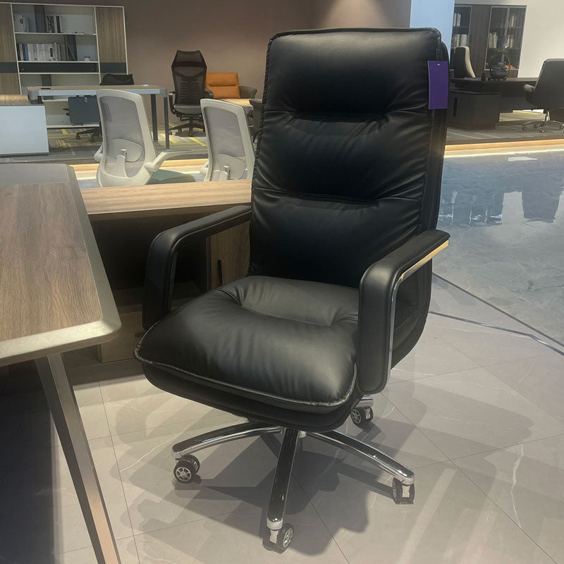 Modern Fixed Arms Chair Leather Management Office Chair with Wheels