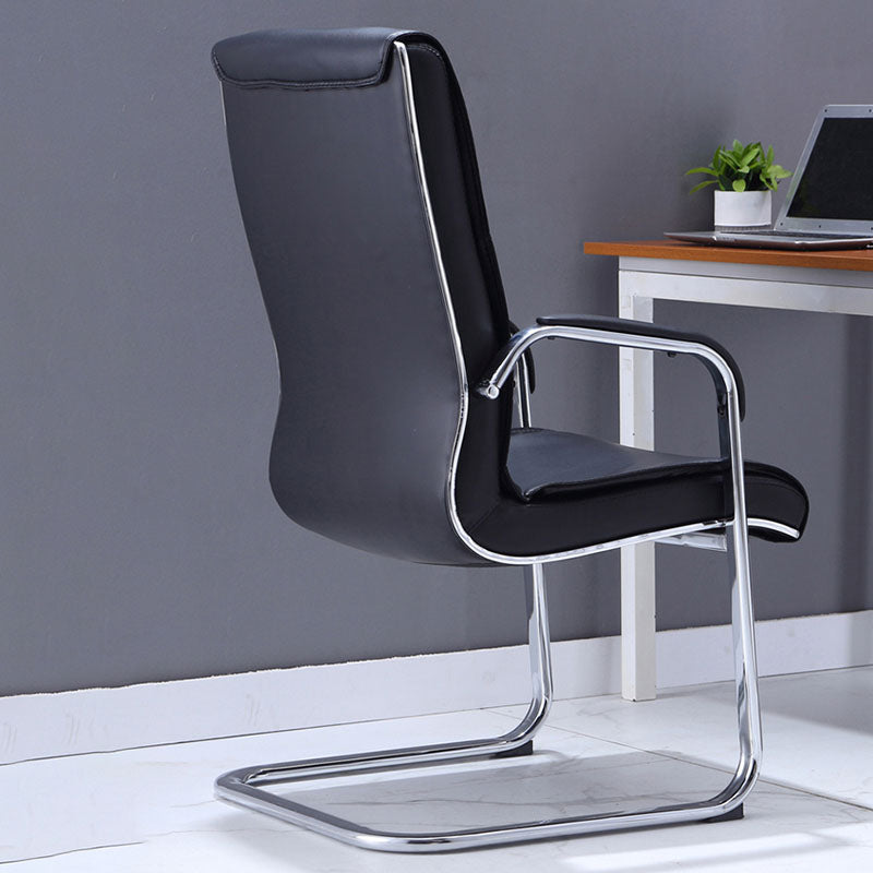 Modern Fixed Arms Conference Chair No Wheels Leather Management Office Chair