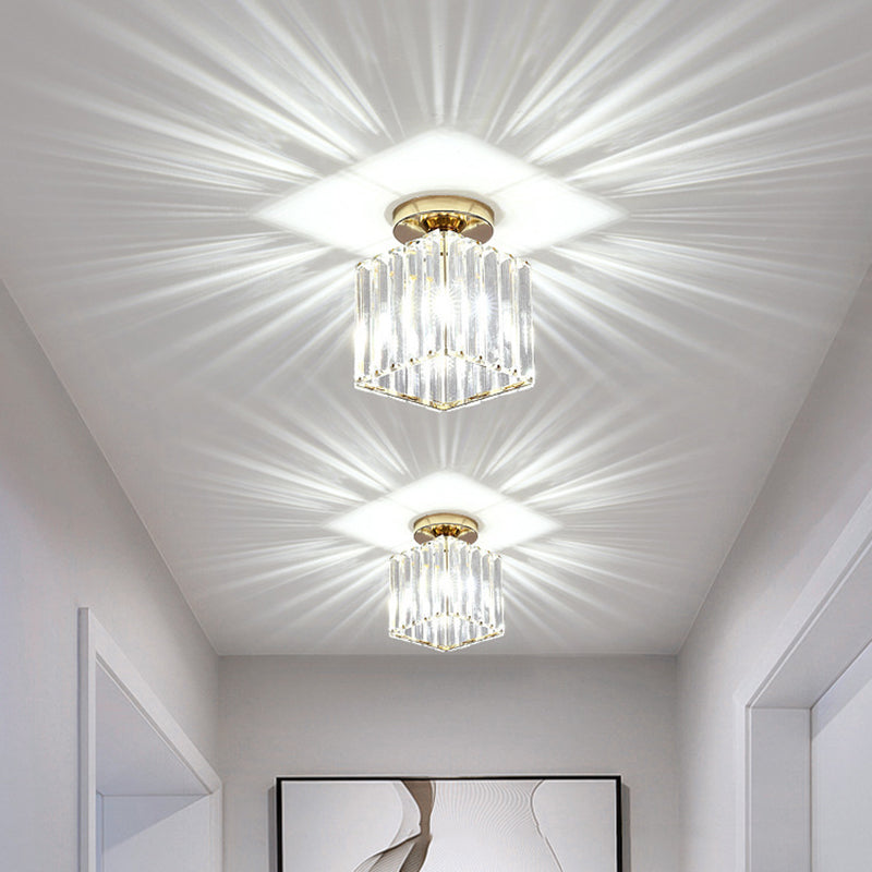 Modern Style Ceiling Light Simple Crystal Shade Flush Mount Light Fixture for Bedroom