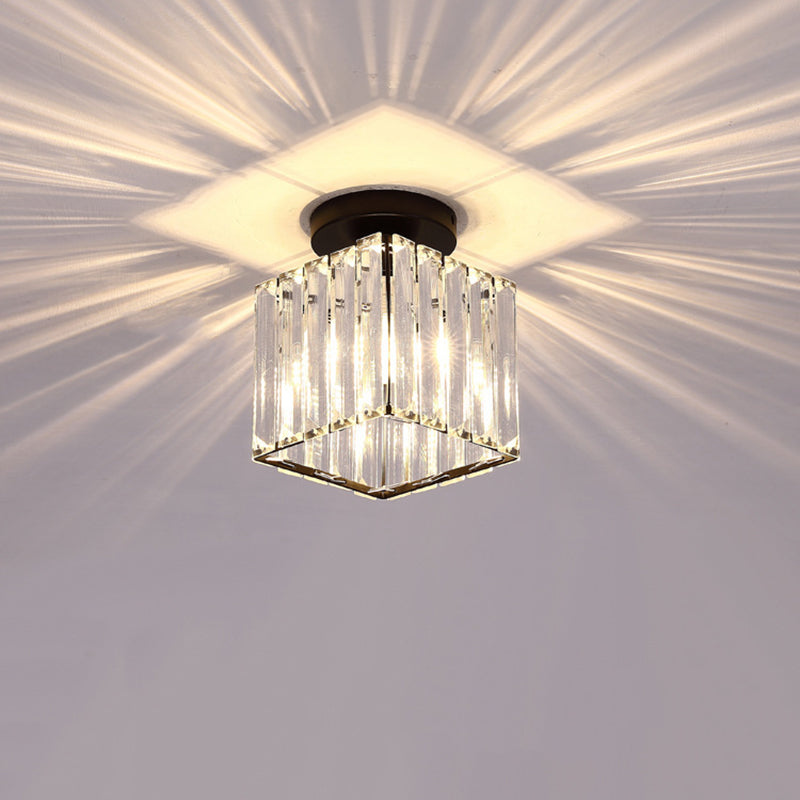 Modern Style Ceiling Light Simple Crystal Shade Flush Mount Light Fixture for Bedroom