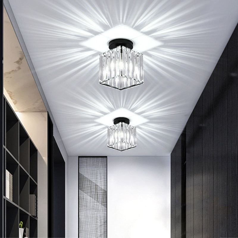 Modern Style Ceiling Light Simple Crystal Shade Flush Mount Light Fixture for Bedroom