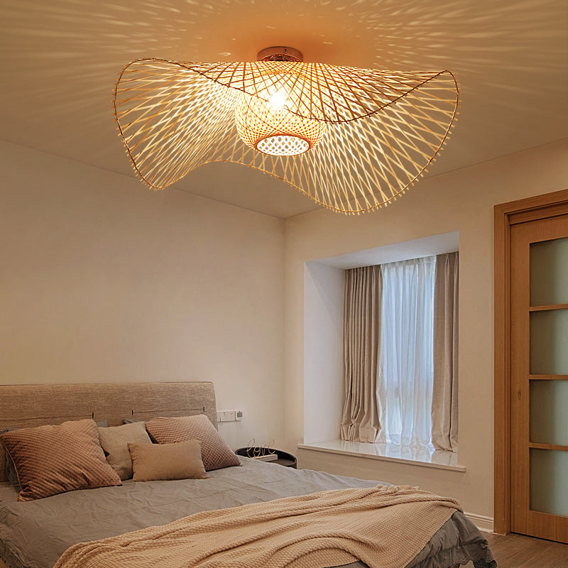 Asian Style Ceiling Lamp Bamboo Flush Mount Lighting for Bedroom