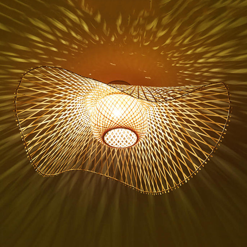 Asian Style Ceiling Lamp Bamboo Flush Mount Lighting for Bedroom