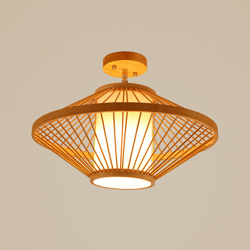 Asian Style Ceiling Lamp Bamboo Flush Mount Lighting for Hallway