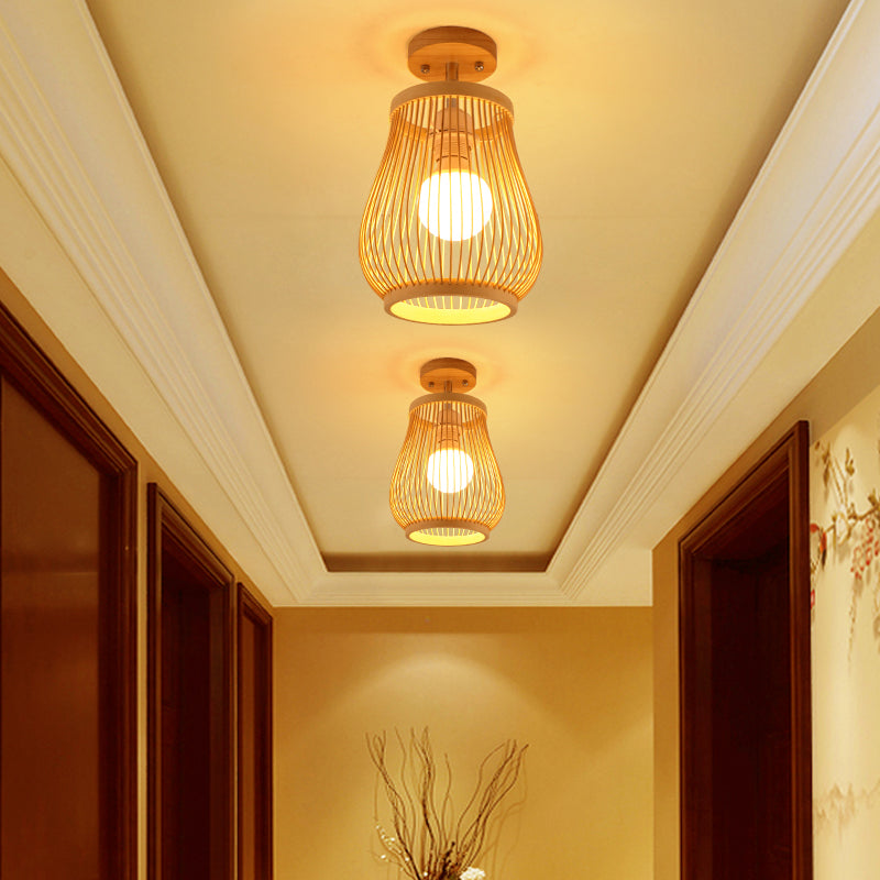 Asian Style Ceiling Lamp Bamboo Flush Mount Lighting for Hallway