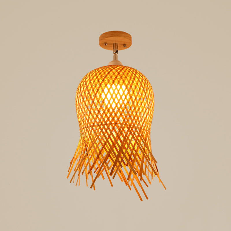 Asian Style Ceiling Lamp Bamboo Flush Mount Lighting for Hallway