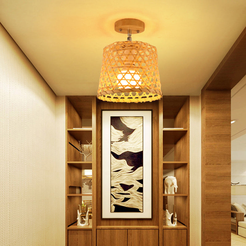 Asian Style Ceiling Lamp Bamboo Flush Mount Lighting for Hallway