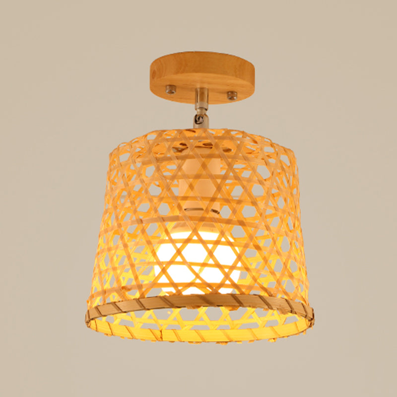 Asian Style Ceiling Lamp Bamboo Flush Mount Lighting for Hallway