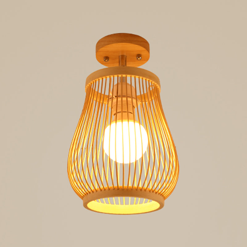 Asian Style Ceiling Lamp Bamboo Flush Mount Lighting for Hallway