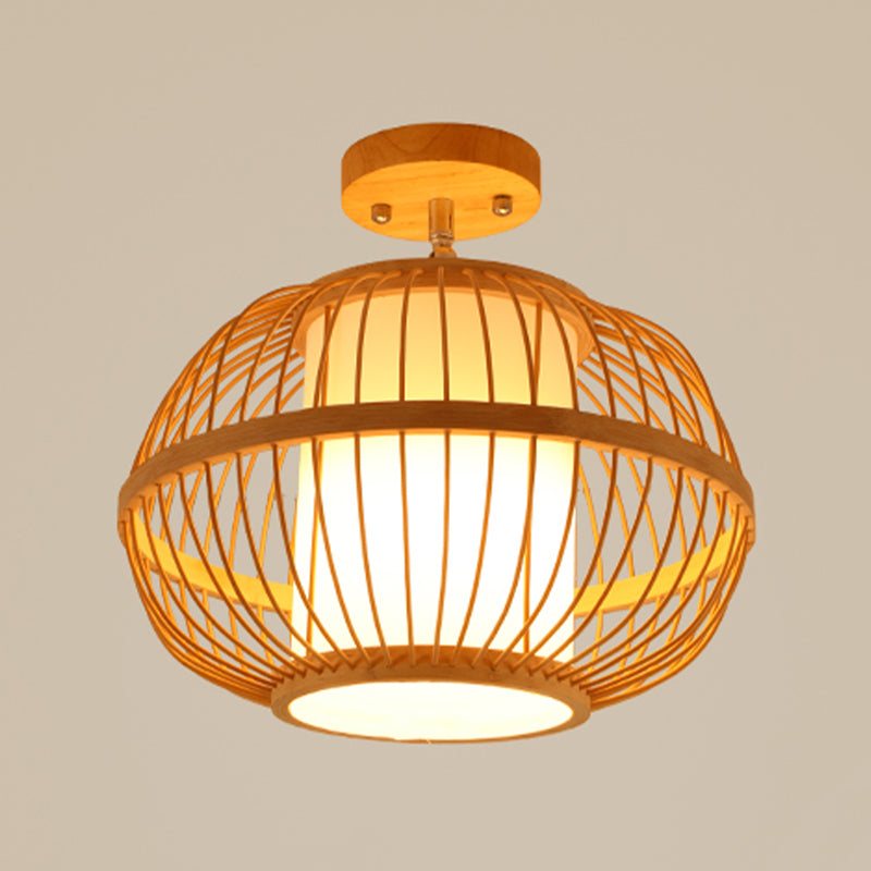 Asian Style Ceiling Lamp Bamboo Flush Mount Lighting for Hallway