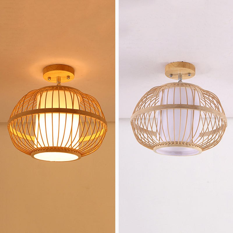 Asian Style Ceiling Lamp Bamboo Flush Mount Lighting for Hallway