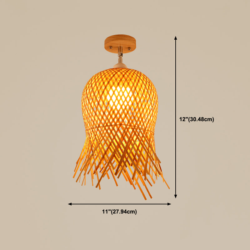 Asian Style Ceiling Lamp Bamboo Flush Mount Lighting for Hallway