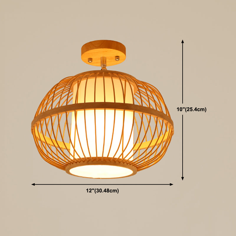 Asian Style Ceiling Lamp Bamboo Flush Mount Lighting for Hallway