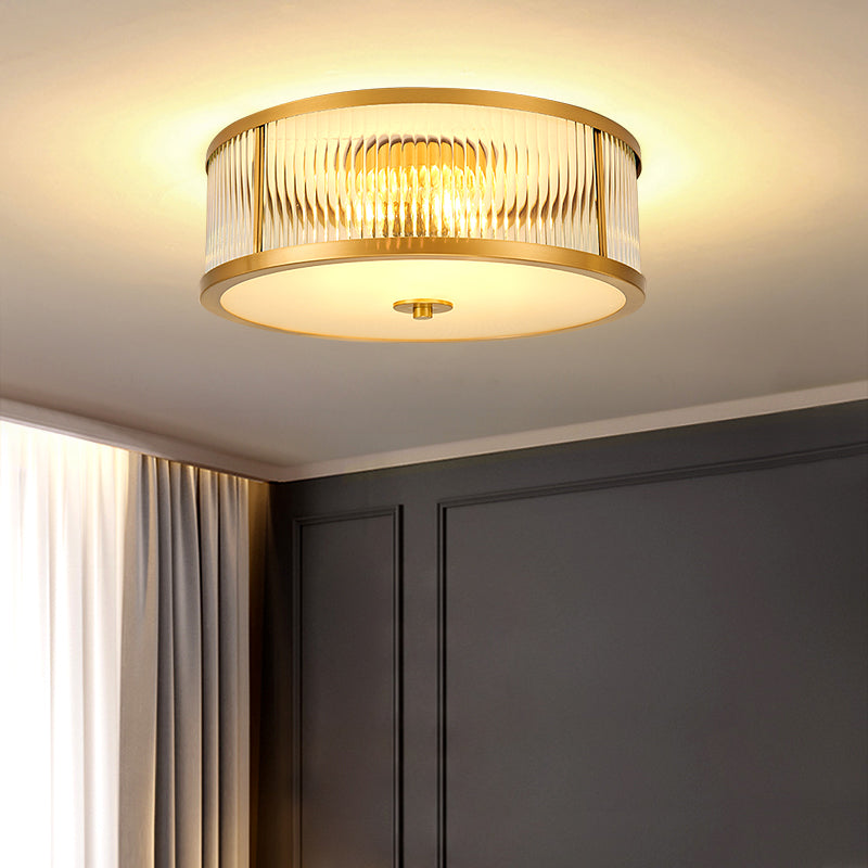 American Style Ceiling Lamp Glass Gold Flush Mount Lighting for Bedroom