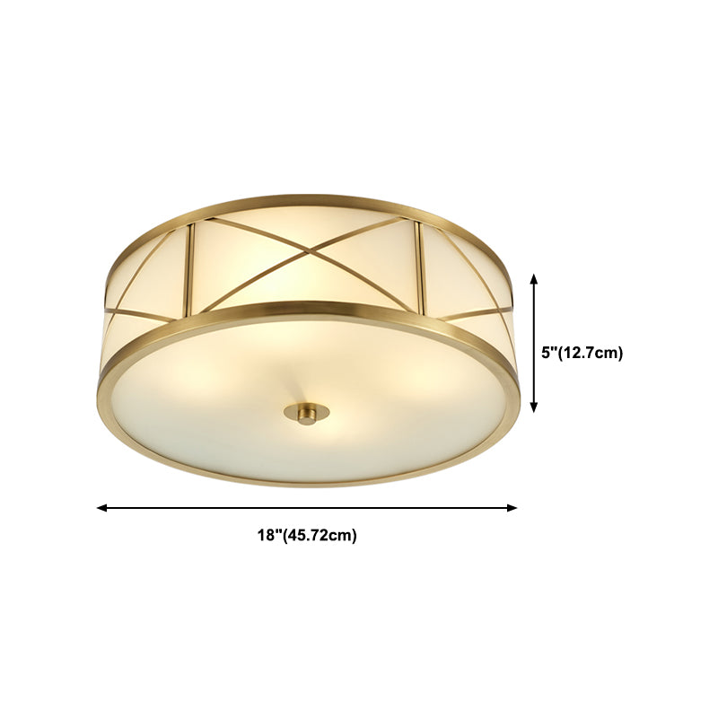 American Style Ceiling Lamp Glass Gold Flush Mount Lighting for Bedroom