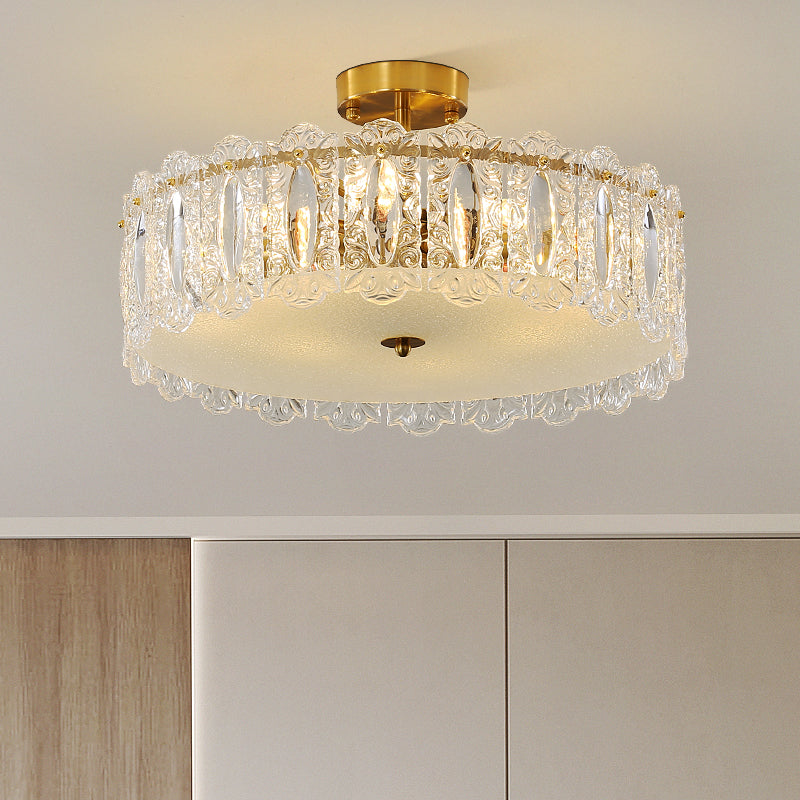 Gold Ceiling Lamp Glass Semi Flush Mount Light Fixture for Bedroom