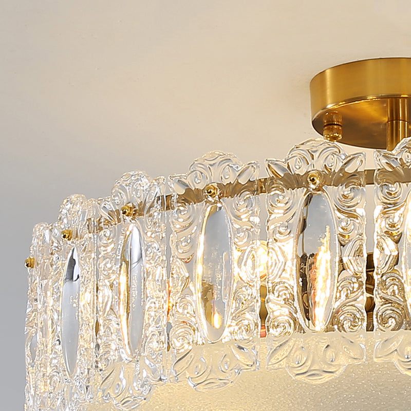 Gold Ceiling Lamp Glass Semi Flush Mount Light Fixture for Bedroom