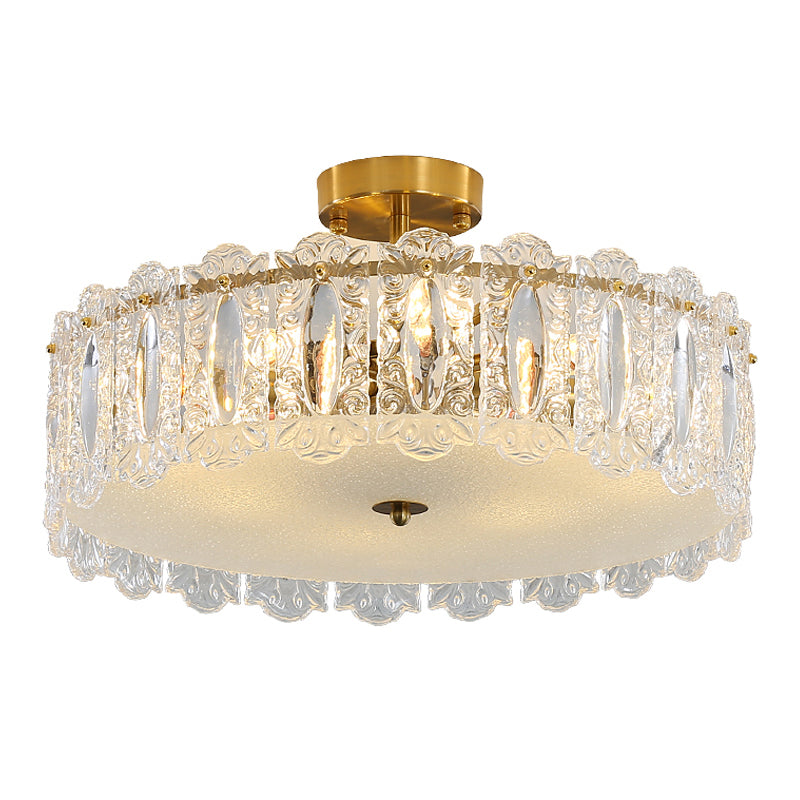 Gold Ceiling Lamp Glass Semi Flush Mount Light Fixture for Bedroom