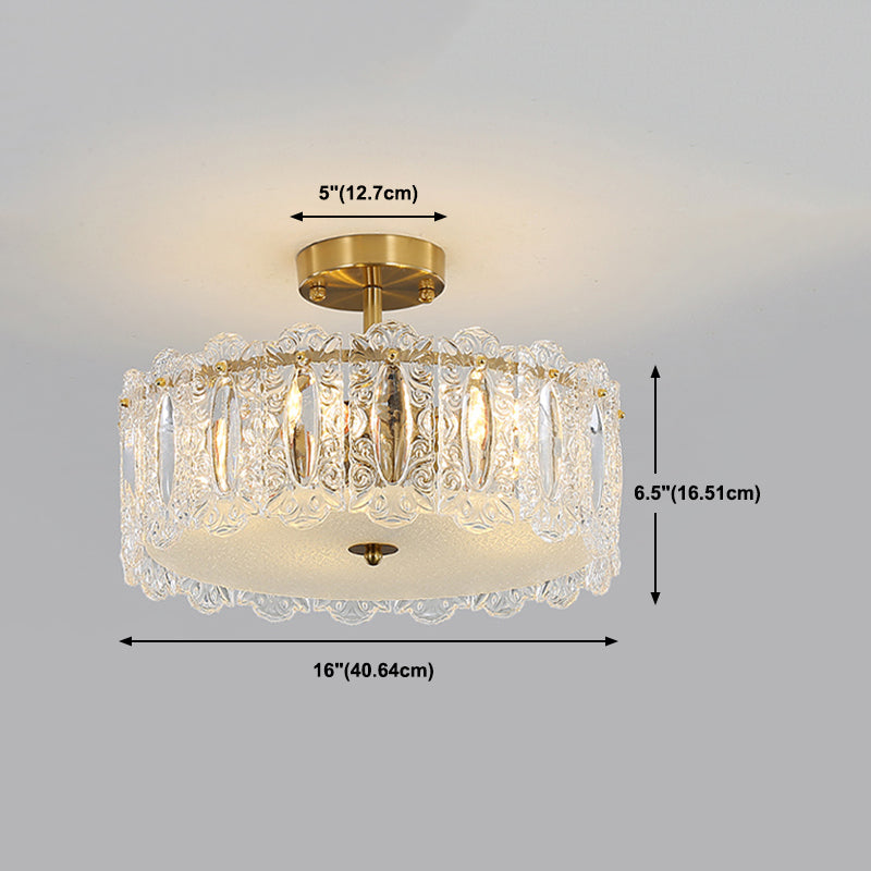 Gold Ceiling Lamp Glass Semi Flush Mount Light Fixture for Bedroom