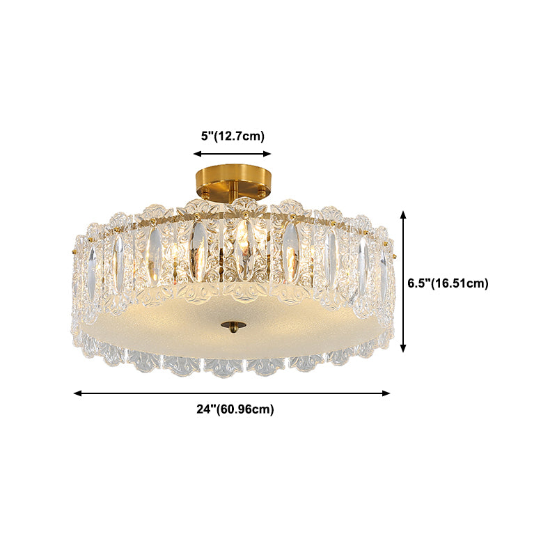 Gold Ceiling Lamp Glass Semi Flush Mount Light Fixture for Bedroom