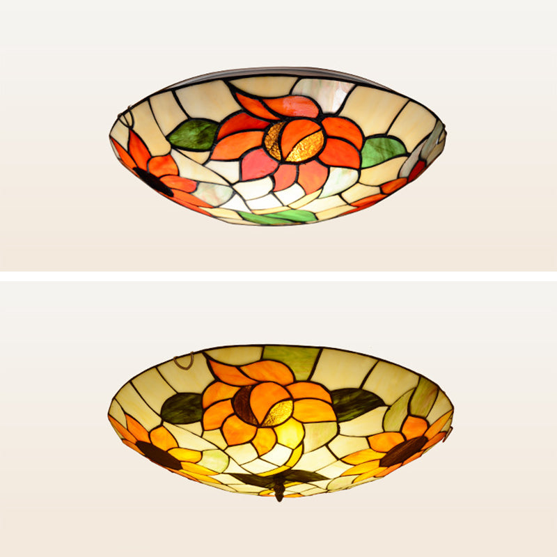 Tiffany Round Flush Mount Ceiling Light Glass Flush Light for Bedroom and Dining Room