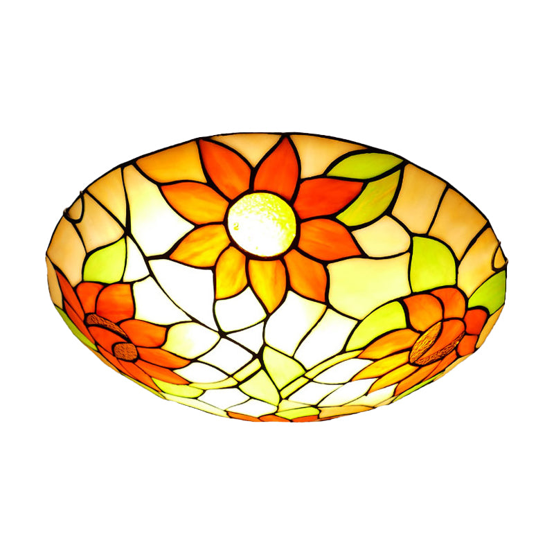 1-Light Bowl Flush Mount Tiffany Style Glass Ceiling Light for Hallway