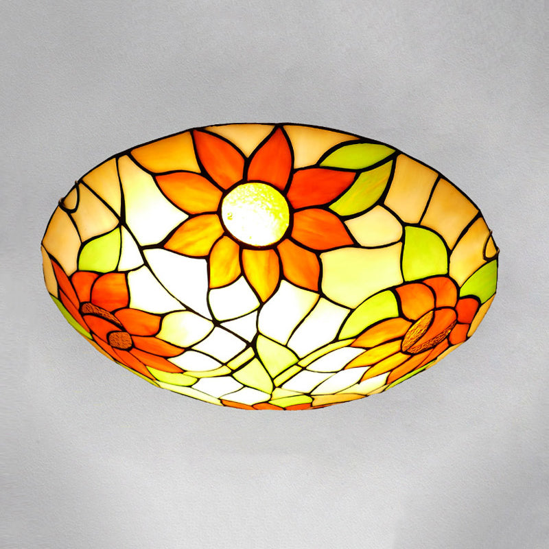 1-Light Bowl Flush Mount Tiffany Style Glass Ceiling Light for Hallway