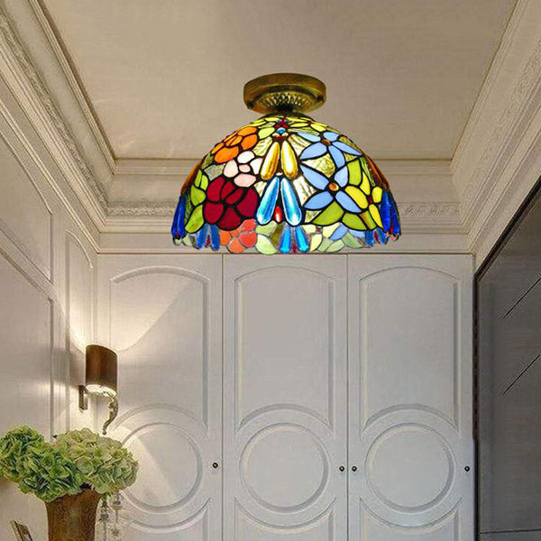 Tiffany Style Bowl Flush Mount  Glass Ceiling Light 1 Light for Hallway