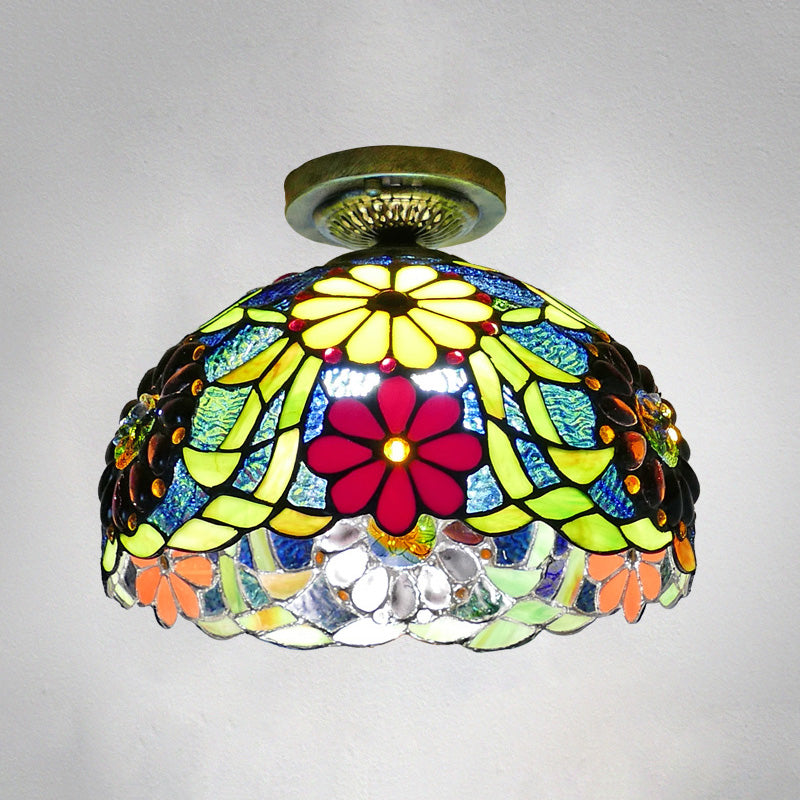 Tiffany Style Bowl Flush Mount  Glass Ceiling Light 1 Light for Hallway