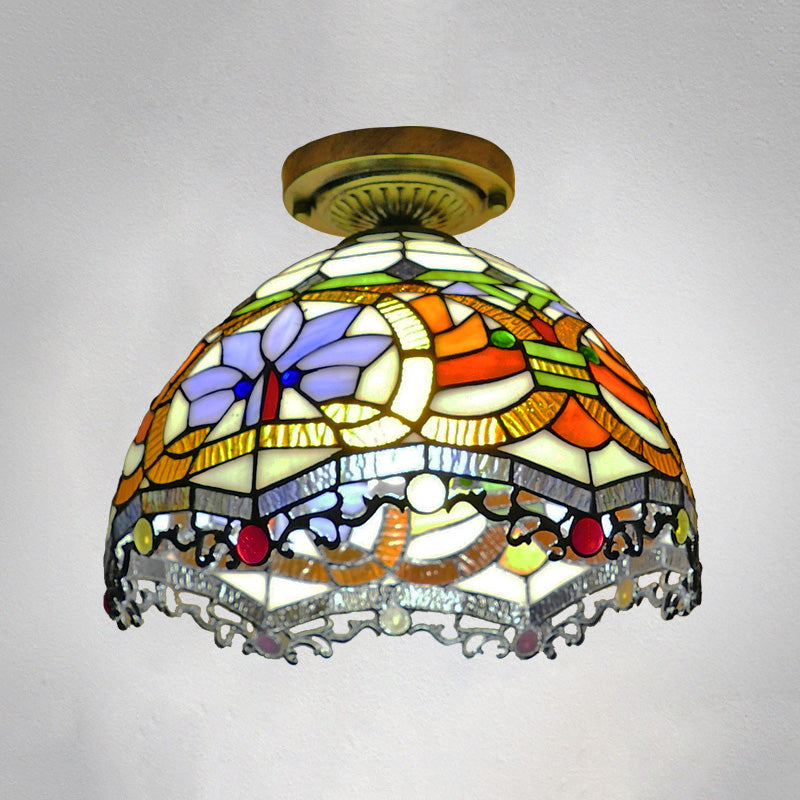 Tiffany Style Bowl Flush Mount  Glass Ceiling Light 1 Light for Hallway