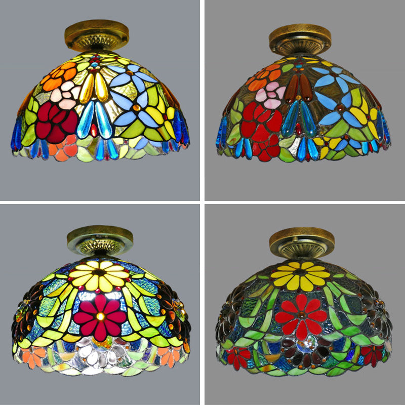 Tiffany Style Bowl Flush Mount  Glass Ceiling Light 1 Light for Hallway