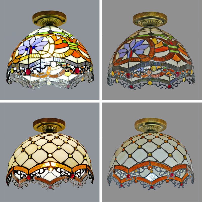 Tiffany Style Bowl Flush Mount  Glass Ceiling Light 1 Light for Hallway