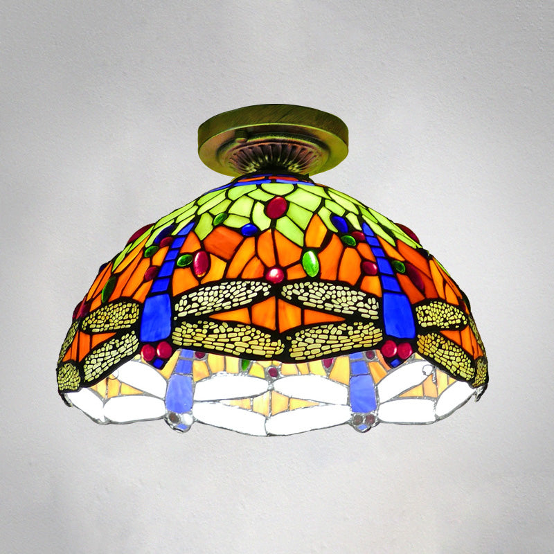 Tiffany Style Bowl Flush Mount  Glass Ceiling Light 1 Light for Hallway