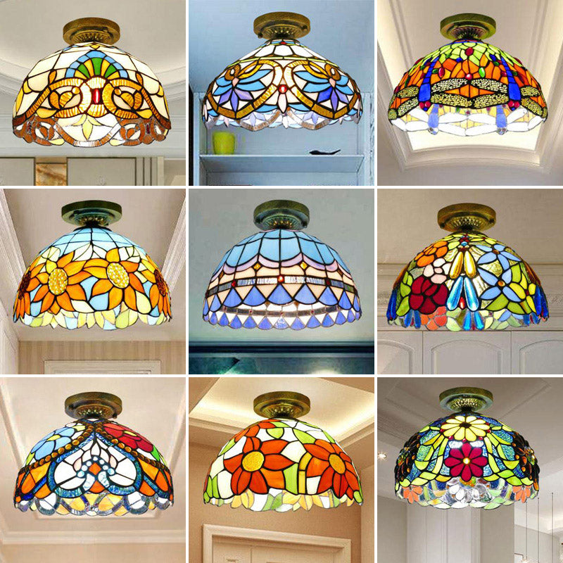 Tiffany Style Bowl Flush Mount  Glass Ceiling Light 1 Light for Hallway