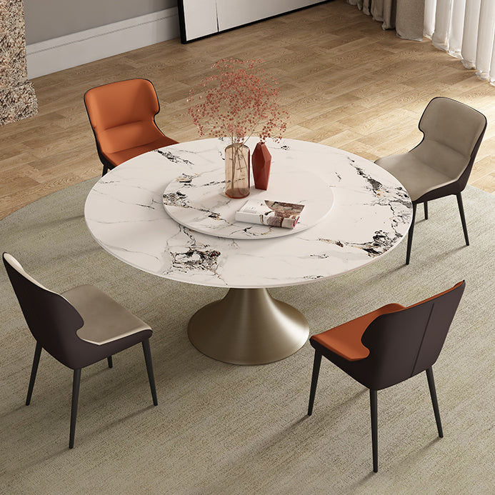 Traditional Luxury Round Table Stone Top Gold Base Dining Table