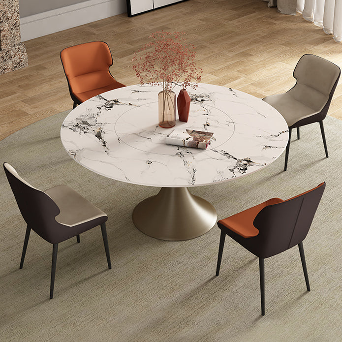 Traditional Luxury Round Table Stone Top Gold Base Dining Table