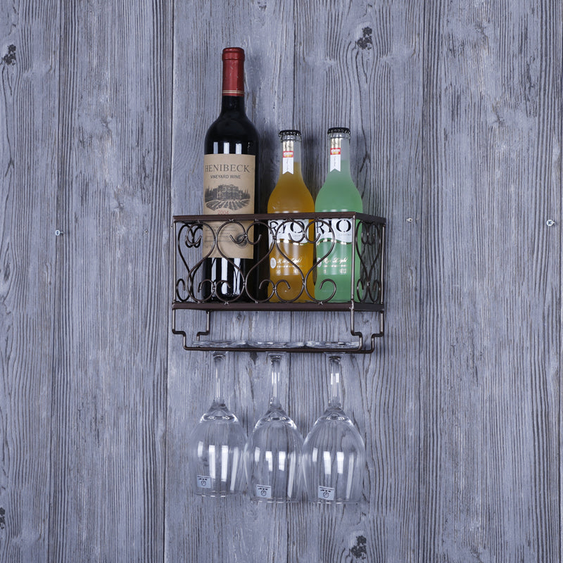 Metal Wall Mounted Wine Glass Stemware Rack Holder Industrial Wine Holder