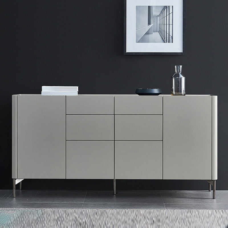 6-Drawer Engineered Wood Sideboard Modern Grey Buffet with Stone for Living Room