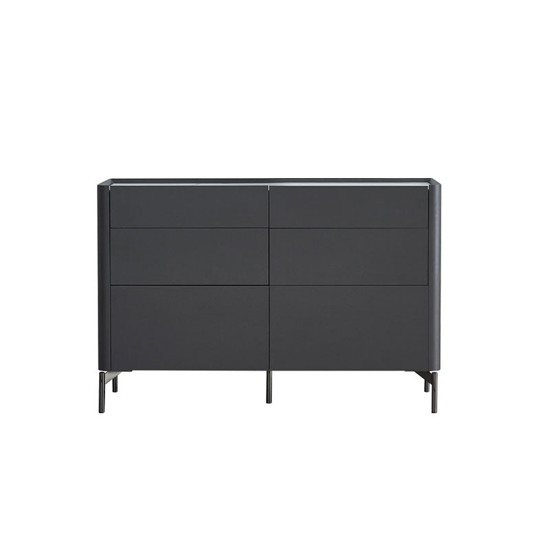 6-Drawer Engineered Wood Sideboard Modern Grey Buffet with Stone for Living Room