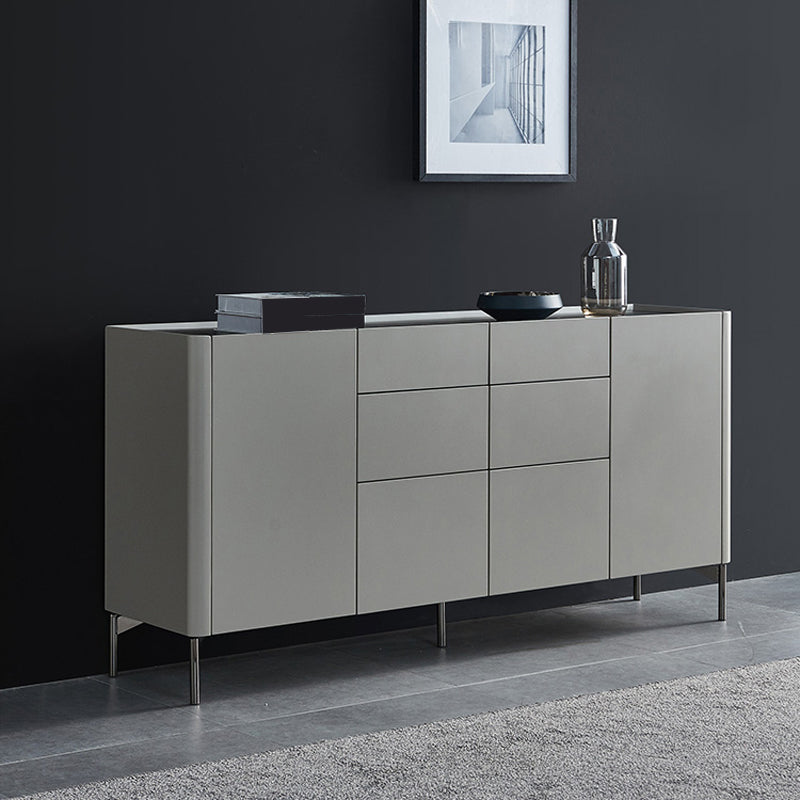 6-Drawer Engineered Wood Sideboard Modern Grey Buffet with Stone for Living Room