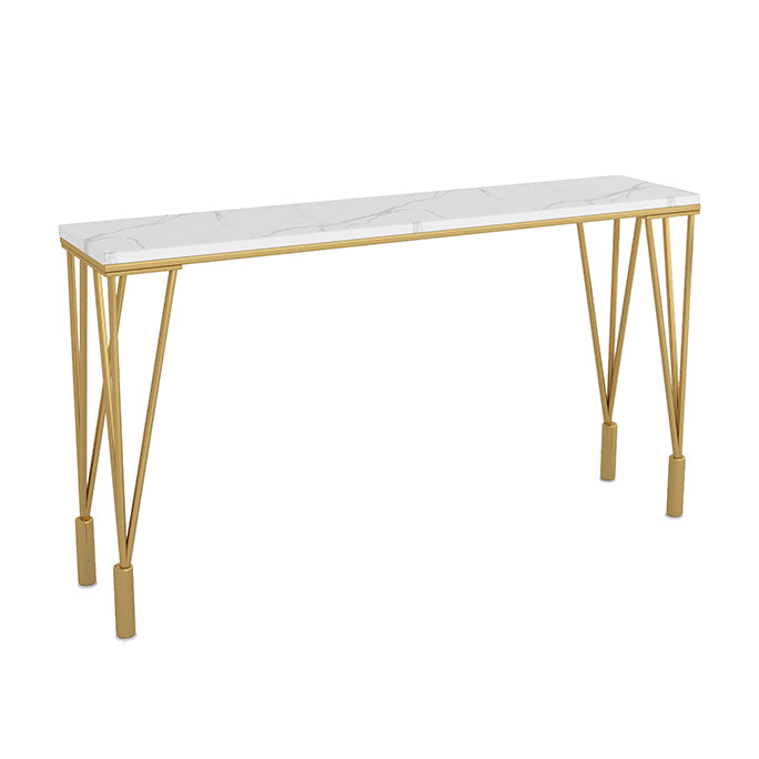 Marble Top Rectangle Bar Table Luxurious Bistro Table with 4 Legs in Gold